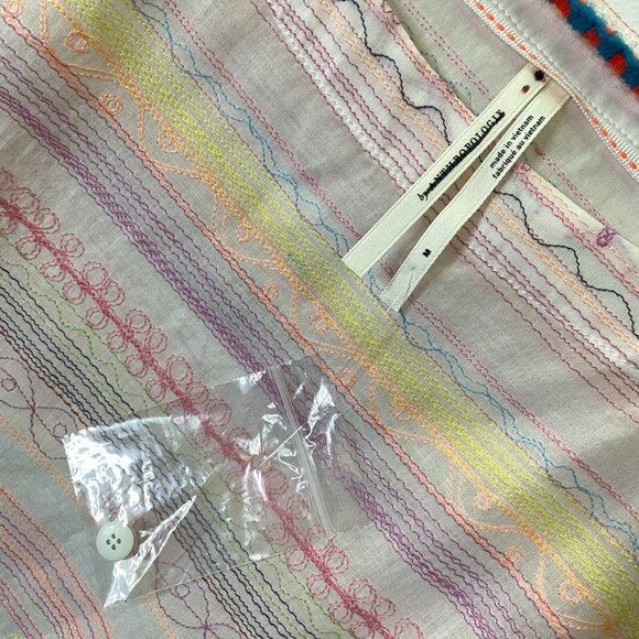 Anthropologie White Neon Embroidered Rainbow Letty Babydoll Blouse NWOT Medium - Picture 5 of 5